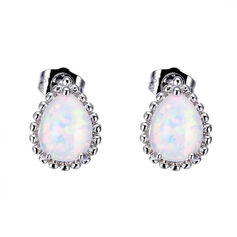 White Simulated Opal Drop Earrings – Trendy Dangle Studs Drop Dangle Earrings Nixie