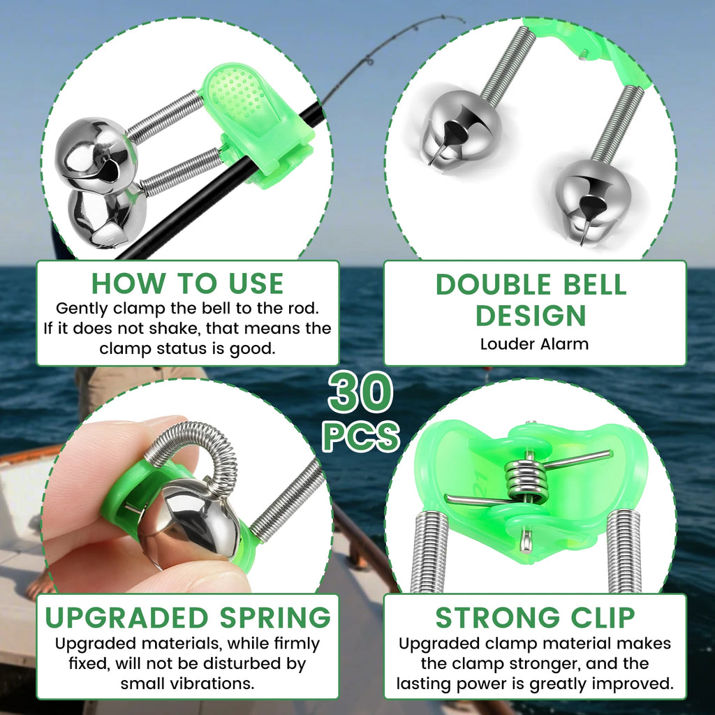30-Pack Fishing Rod Bite Alarm Bells – Clip-On Fish Indicators Fishing Bite Alarms Nixie