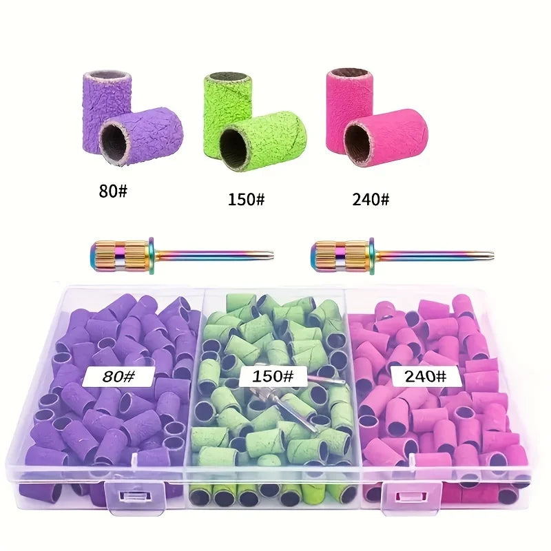 210pc Nail Sanding Bands #80/#150/#240 Grits + Drill Bits & Case Nail Sanding Band Kit Nixie