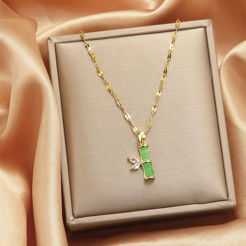 Bamboo Zirconia Gold Stainless Steel Necklace for Women Chain Necklace Nixie