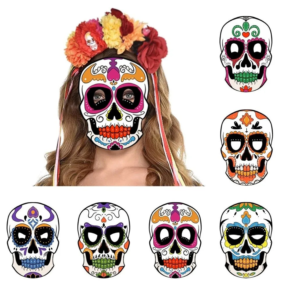 6Pcs Full Face Halloween Skull Masks – Colorful Mexican Style Halloween Costume Mask Nixie