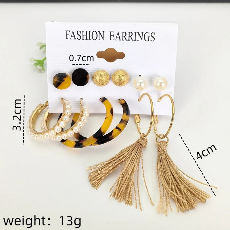 Pearl Tassel Drop Earrings Set – Trendy Imitation Pearl Hoops