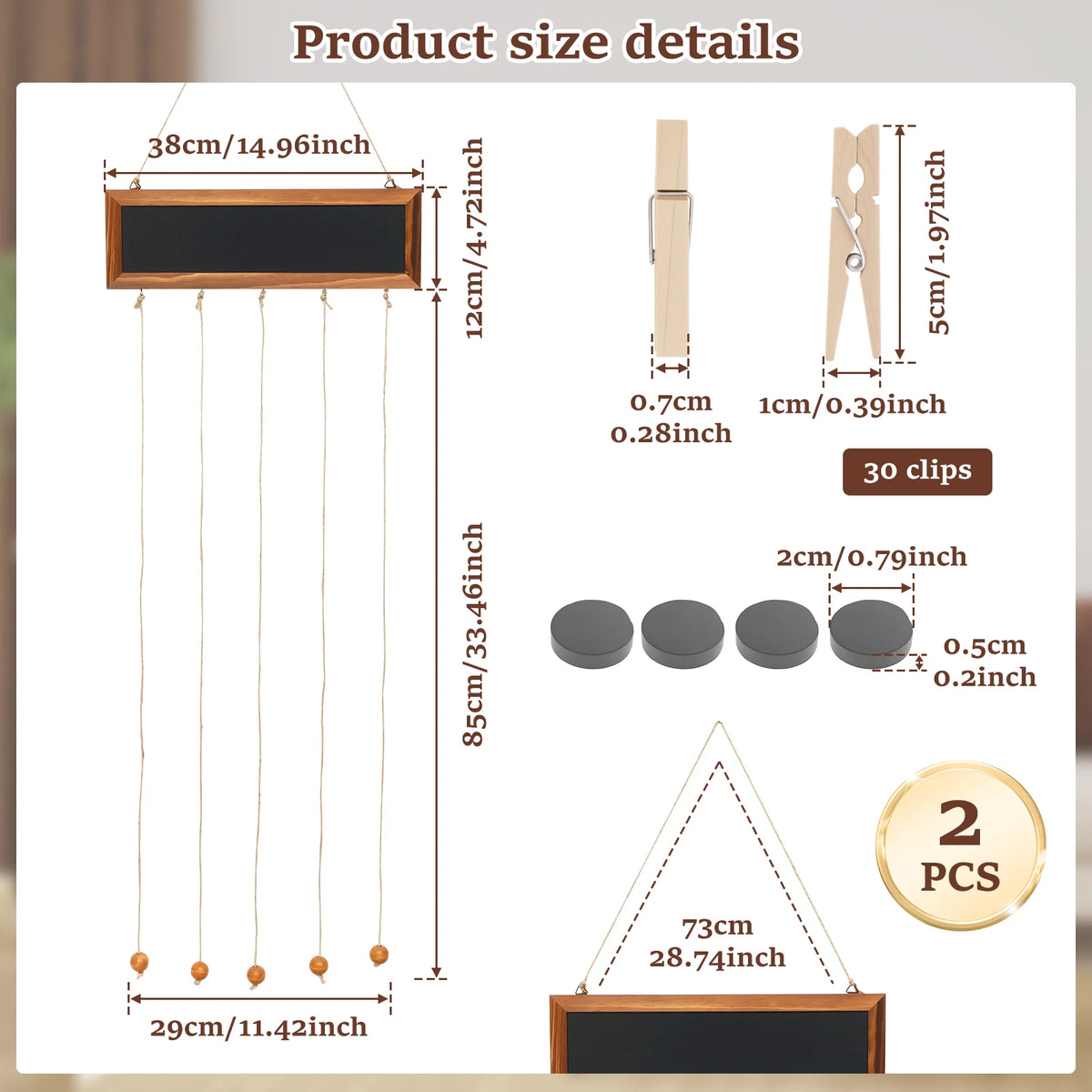 Rustic Wood Photo Display Board Collage Wall Decor with Clips