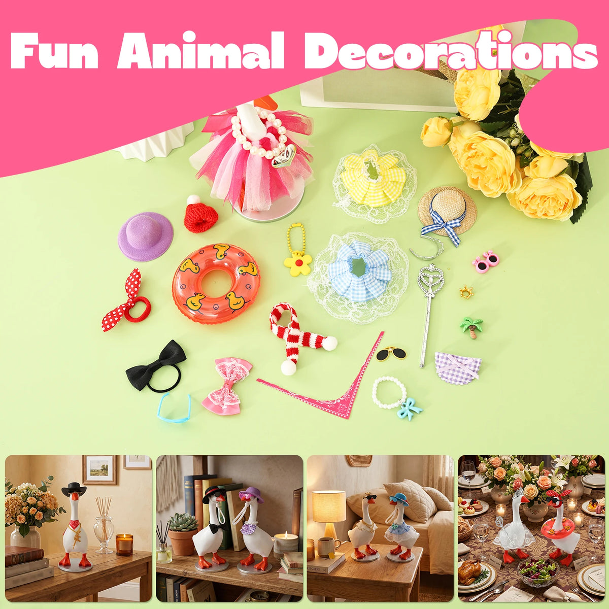 18-Set Mini Desk Goose Outfits – Hats, Glasses & Accessories Desk Figurine Accessories Nixie