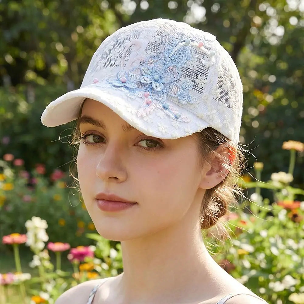 Lace Baseball Cap Floral Embroidered Hollow Breathable Women Hat Lace Baseball Cap Nixie