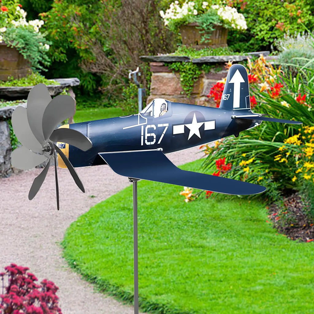 Airplane Wind Spinner Stainless Steel Weatherproof Garden Sculpture Garden Wind Spinner Nixie