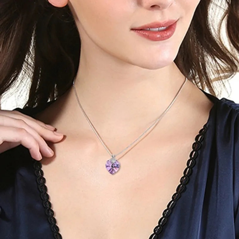 Women's Heart CZ Crystal Pendant Necklace – Bridal Wedding Gift Crystal Pendant Necklace Nixie