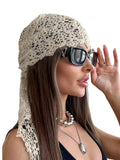 Women's Boho Crochet Head Scarf Lace Bandana Beach Headband Crochet Head Scarf Nixie Beige A One Size
