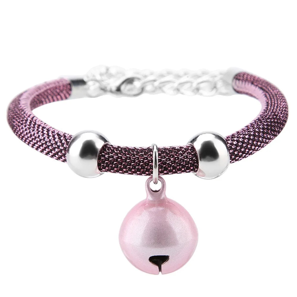 Japanese Style Cat Collar with Bell – Adjustable Nylon Cat Collar Nixie Pink