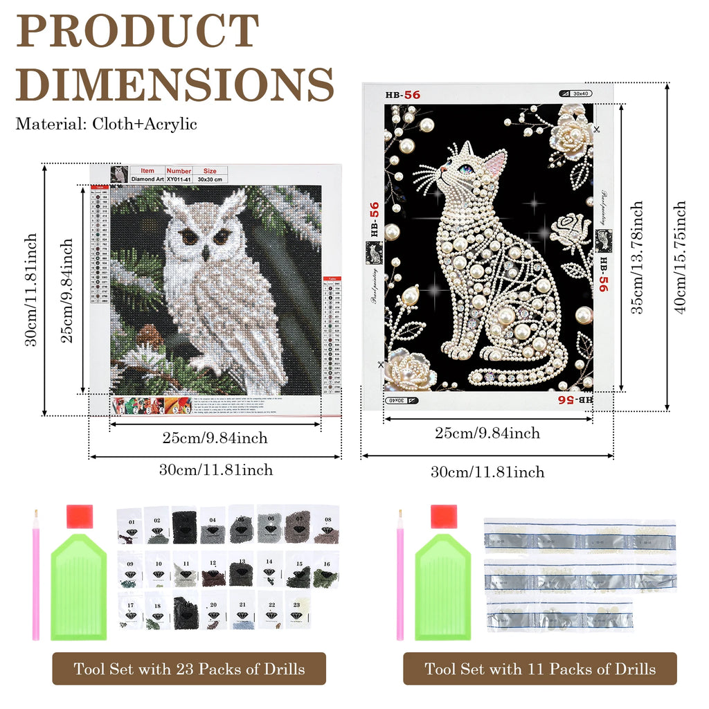 Owl & Cat Faux Pearl Diamond Painting Kit – DIY Wall Art Set Diamond Painting Kit Nixie Style A