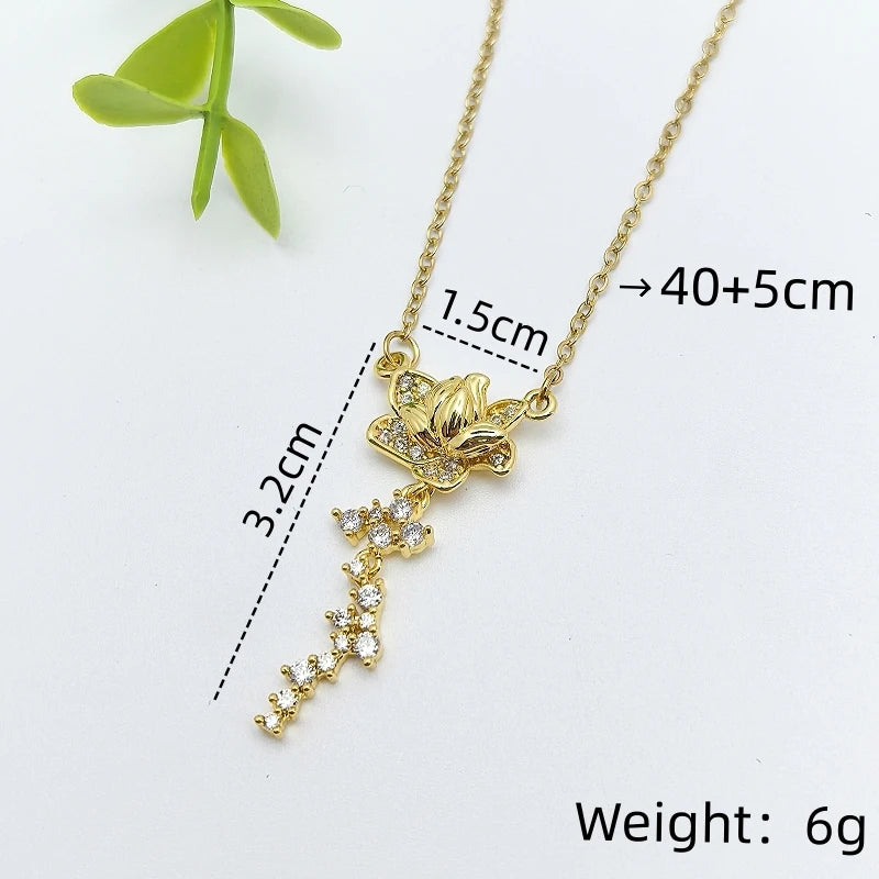 Gold Flower Pendant Necklace | Stainless Steel Clavicle Chain Pendant Necklace Nixie
