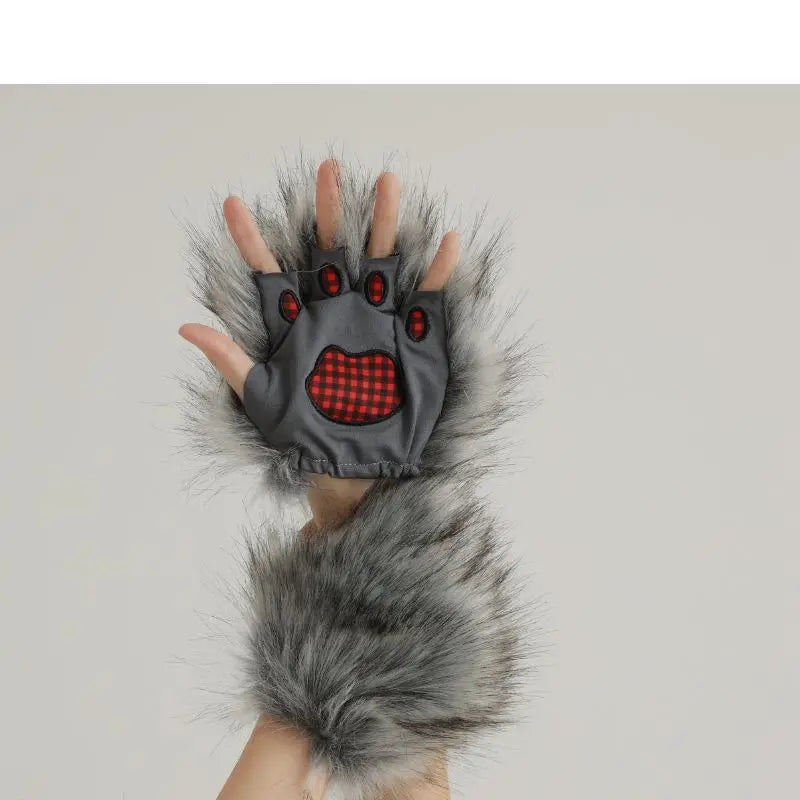 Halloween Plush Wolf Gloves Cosplay Costume Prop | Faux Fur