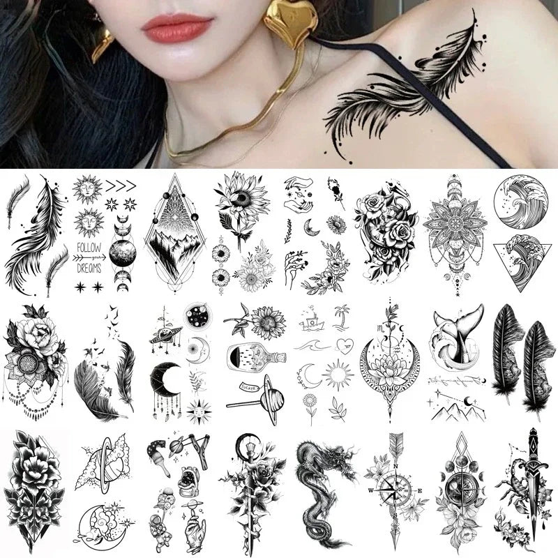 Mandala Henna Whale Feather Temporary Tattoo Stickers | Body Art Temporary Tattoo Sticker Nixie