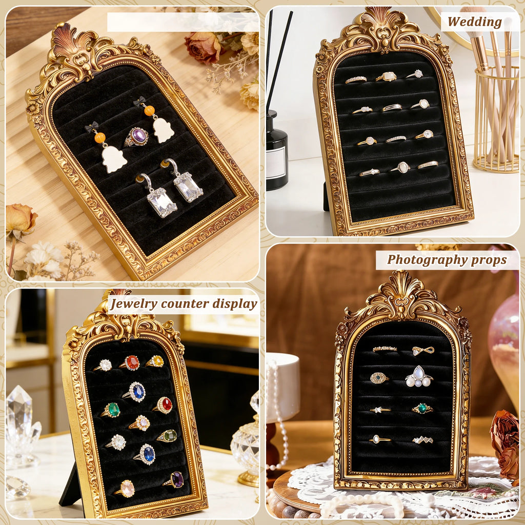 Vintage Gold Ring Display Stand & Velvet Earring Tray | Baroque Jewelry Display Stand Nixie