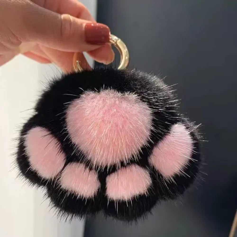 Kawaii Cat Paw Plush Keychain – Fluffy Faux Fur Key Ring Plush Keychain Nixie P