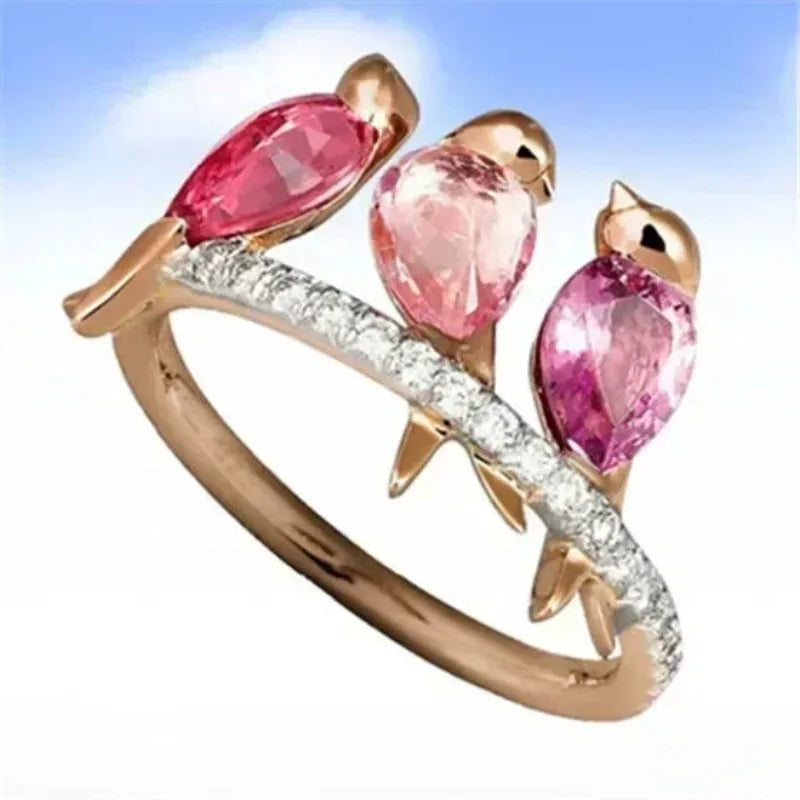 Pink Bird Crystal Mood Tracker Ring – Punk Zinc Alloy Sizes 6–10 Fashion Band Ring Nixie