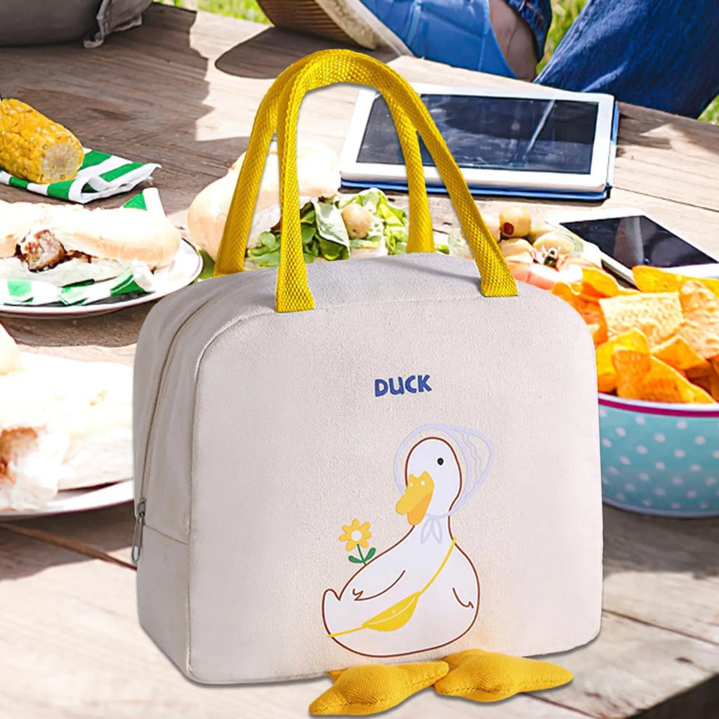 Cute Duck Insulated Lunch Bag – Large Canvas Bento Bag Insulated Lunch Bag Nixie