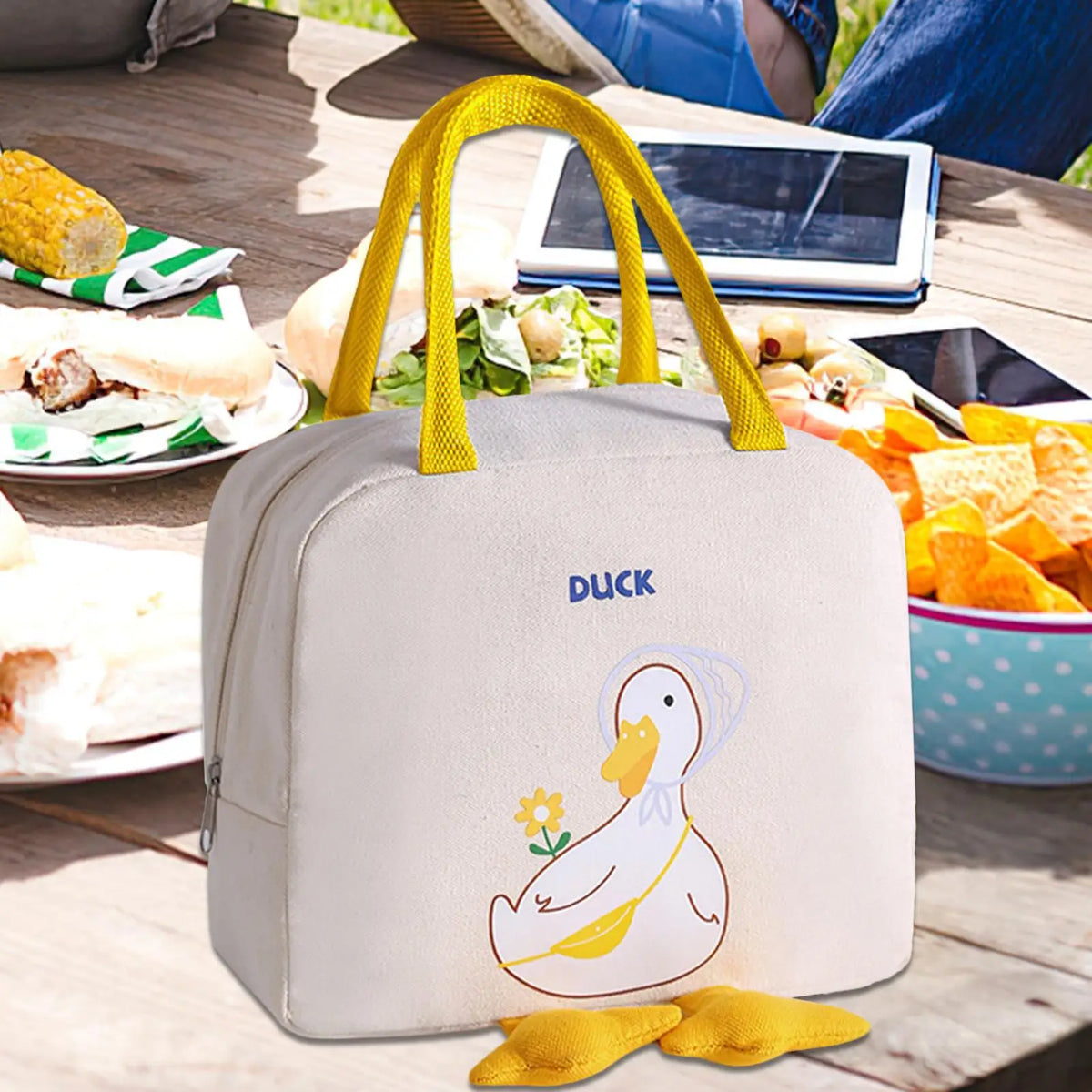 Cute Duck Insulated Lunch Bag – Large Canvas Bento Bag Insulated Lunch Bag Nixie