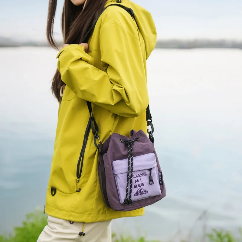 Color-Block Drawstring Bucket Bag – Unisex Crossbody Travel Bag Crossbody Bucket Bag Nixie