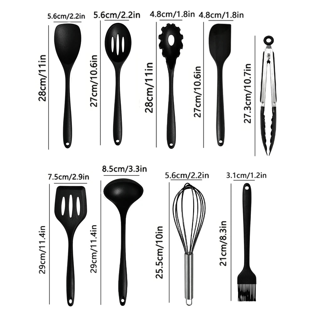 10-Piece Silicone Kitchen Utensils Set – Non-Stick Cooking Tools Kitchen Utensil Set Nixie