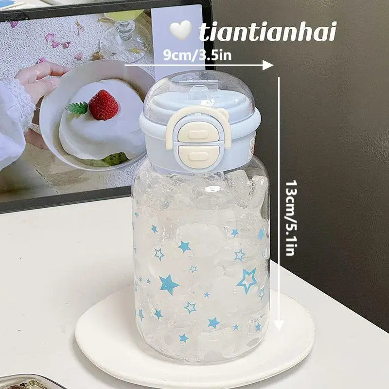 600ml Cute Bowknot Star Tumbler with Straw Lid | Portable Cup Plastic Tumbler Nixie