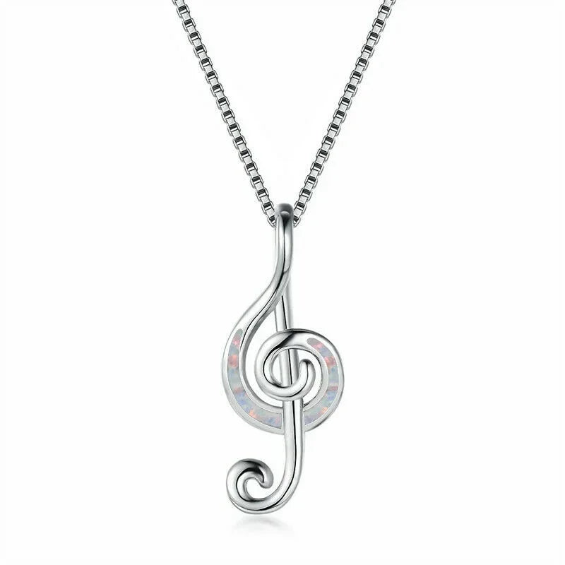 Silver Opal CZ Musical Note Pendant Necklace for Women | Nixie Pendant Necklace Nixie