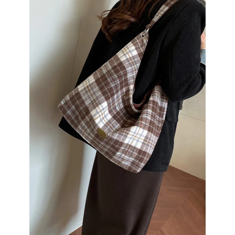 Nixie Plaid Woolen Large Shoulder Bag for Women | Spacious Women's Shoulder Bag Nixie