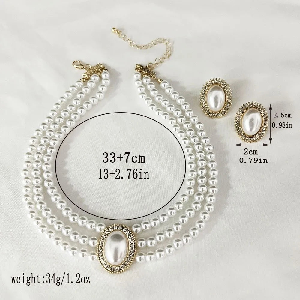 White Pearl Rhinestone Necklace Earrings Set – Bridal Jewelry Pearl Jewelry Set Nixie