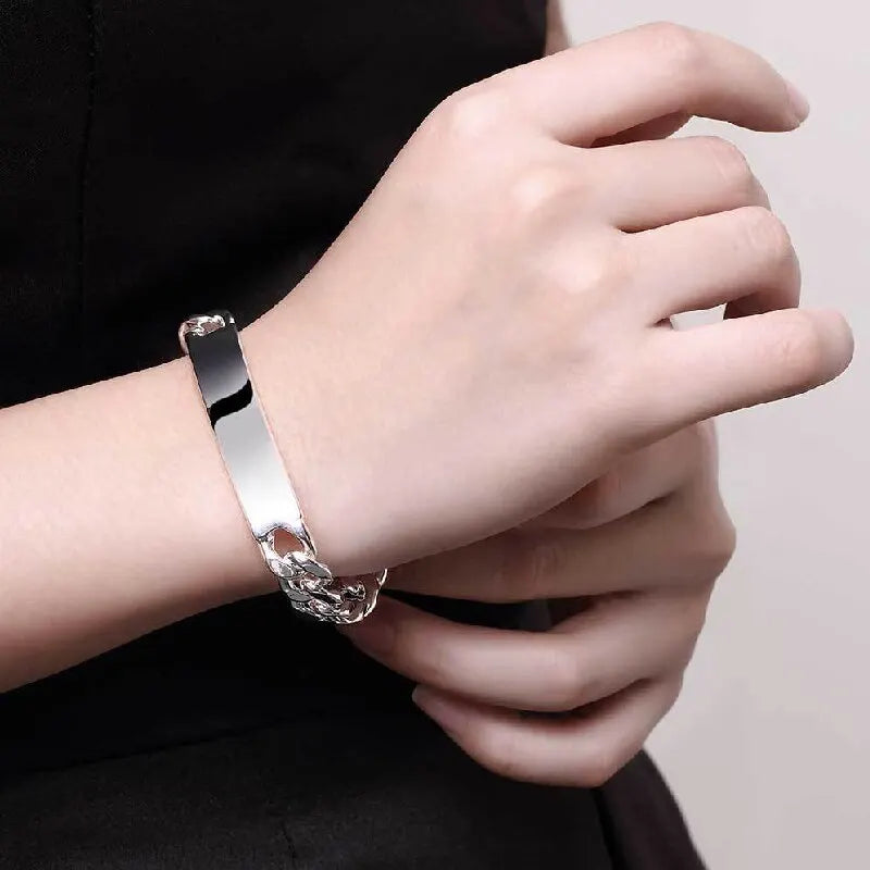 Silver-Plated Wide Chain Bracelet – Unisex Fashion Jewelry