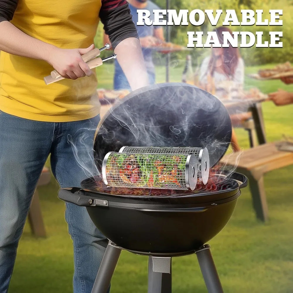 Nesting Grill Baskets 304 Stainless Steel BBQ Rolling Net