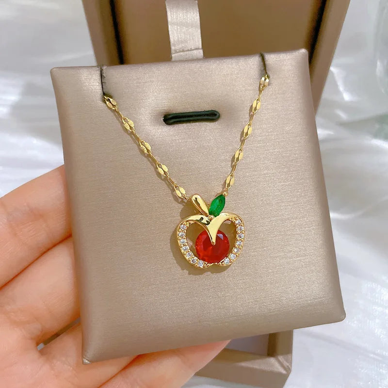 Red Apple Pendant Necklace Gold Stainless Steel Choker Women Pendant Necklace Nixie