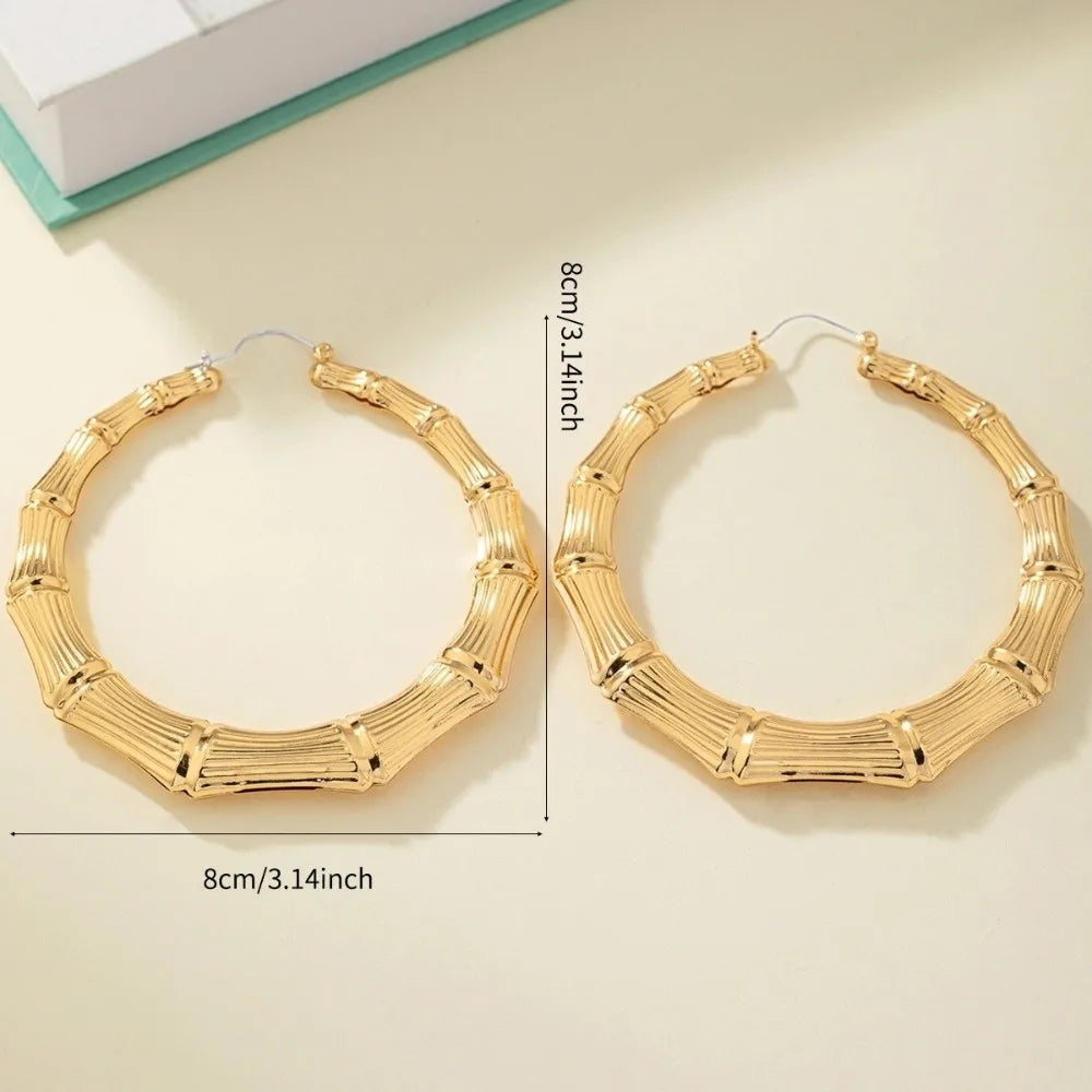 Gold Bamboo Hoop Drop Earrings – Geometric Hollow Punk Dangle Hoop Drop Earrings Nixie