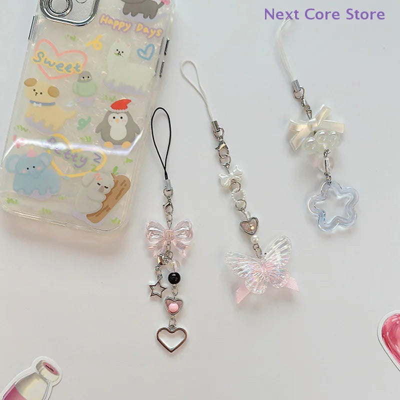 Butterfly Bead Phone Lanyard Y2K Keychain Charm Pendant Phone Lanyard Charm Nixie