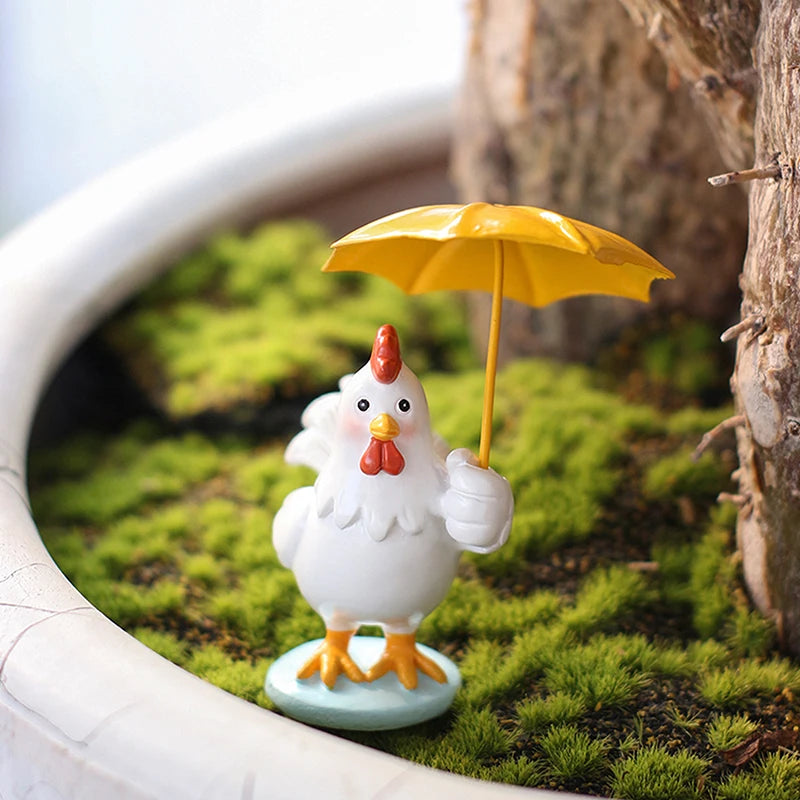 Rooster Figurine with Umbrella – Resin Garden Statue Decor Garden Figurine Nixie