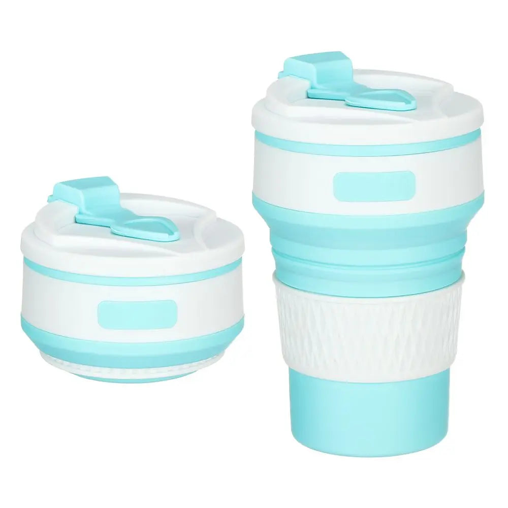350ml Collapsible Silicone Travel Cup with Lid | Foldable Mug Collapsible Travel Mug Nixie Blue-White