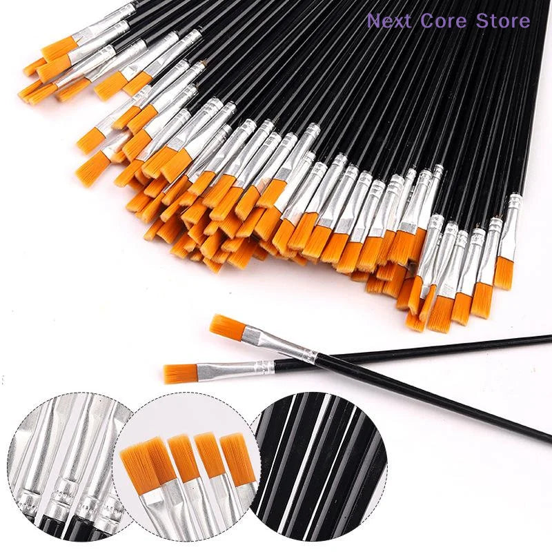 Nylon Paint Brush Set 30–110 Pcs | Round & Flat Art Brushes Art Paint Brush Set Nixie