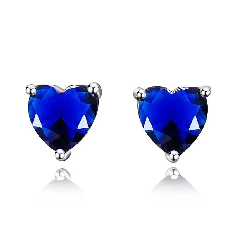 2 Pairs Heart Stud Earrings Silver-Plated with Stones for Women Stud Earrings Set Nixie