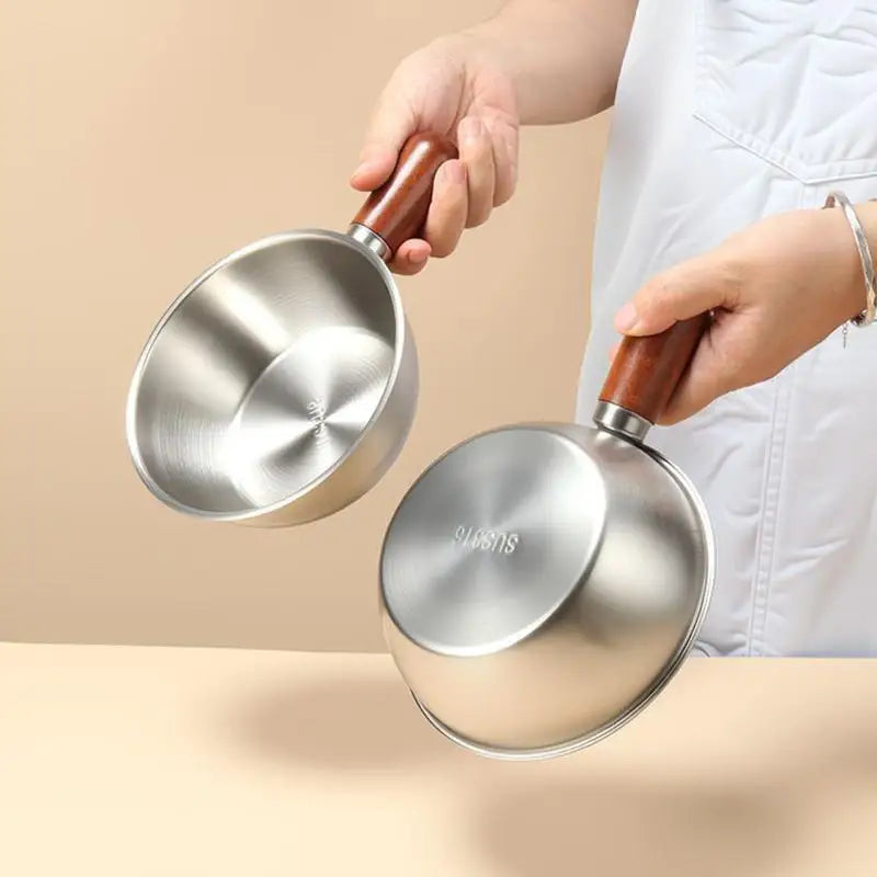 Mini Stainless Steel Saucepan with Wooden Handle | Kitchen Pan Mini Saucepan Nixie
