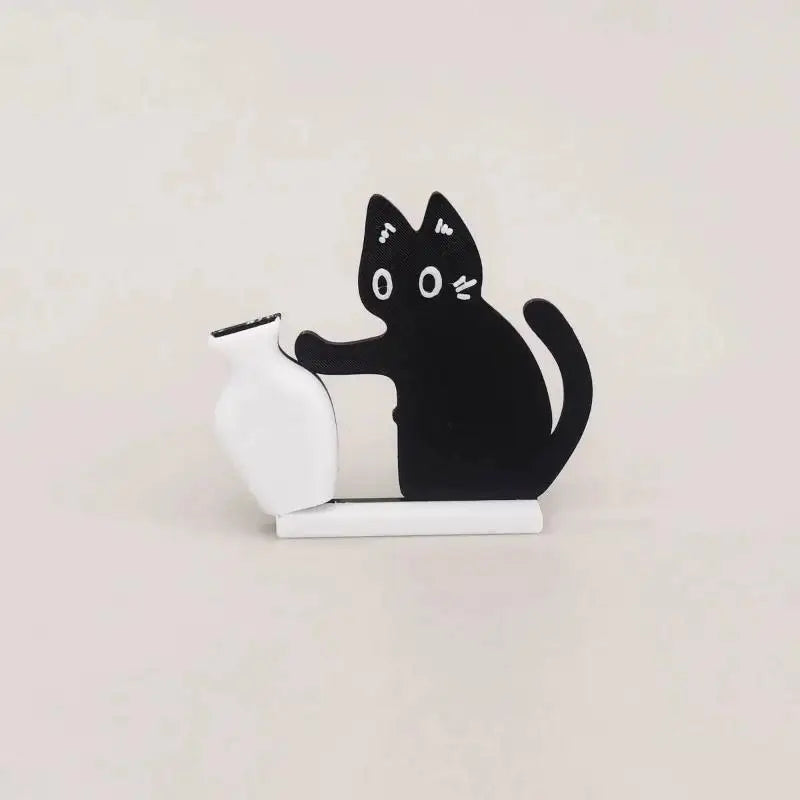 Magnetic Black Cat Pushing Vase – Cartoon Desktop Ornament Desktop Ornament Nixie A1