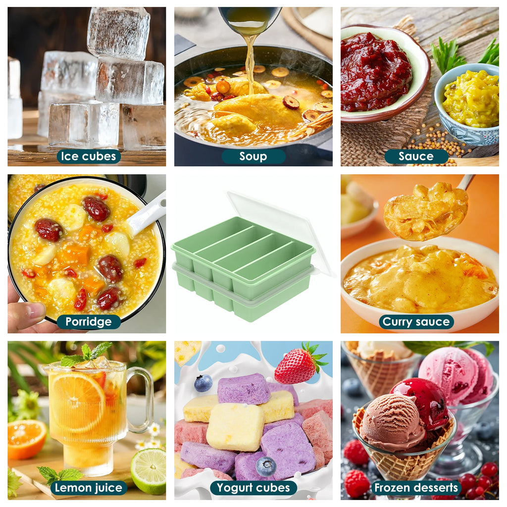 2Pcs Silicone Freezer Mold with Lid – Stackable Food Tray Silicone Freezer Mold Nixie