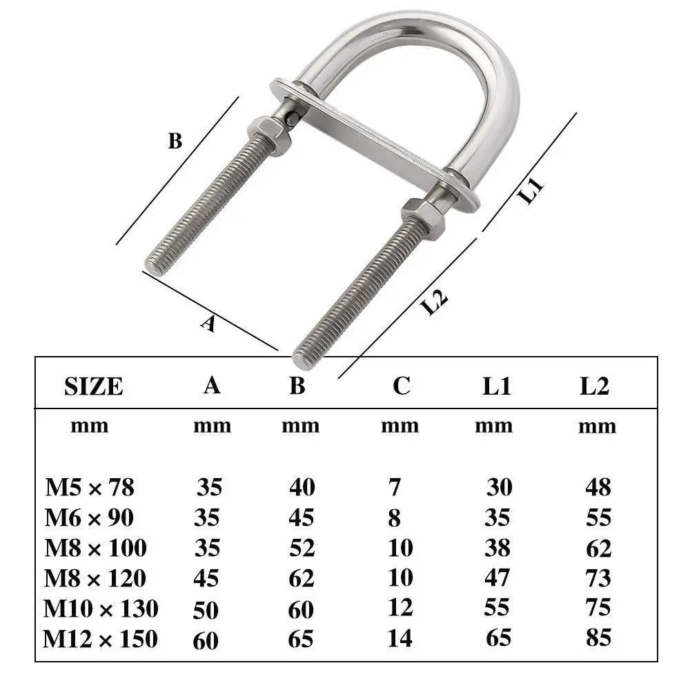 304 Stainless Steel Marine U-Bolt Boat Hardware M5–M12 with Nut Marine U-Bolt Nixie