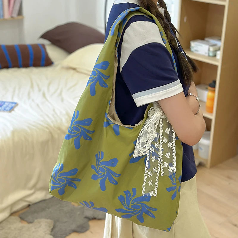 Floral Canvas Shoulder Bag | Large Capacity Women's Beach Tote Canvas Shoulder Tote Nixie