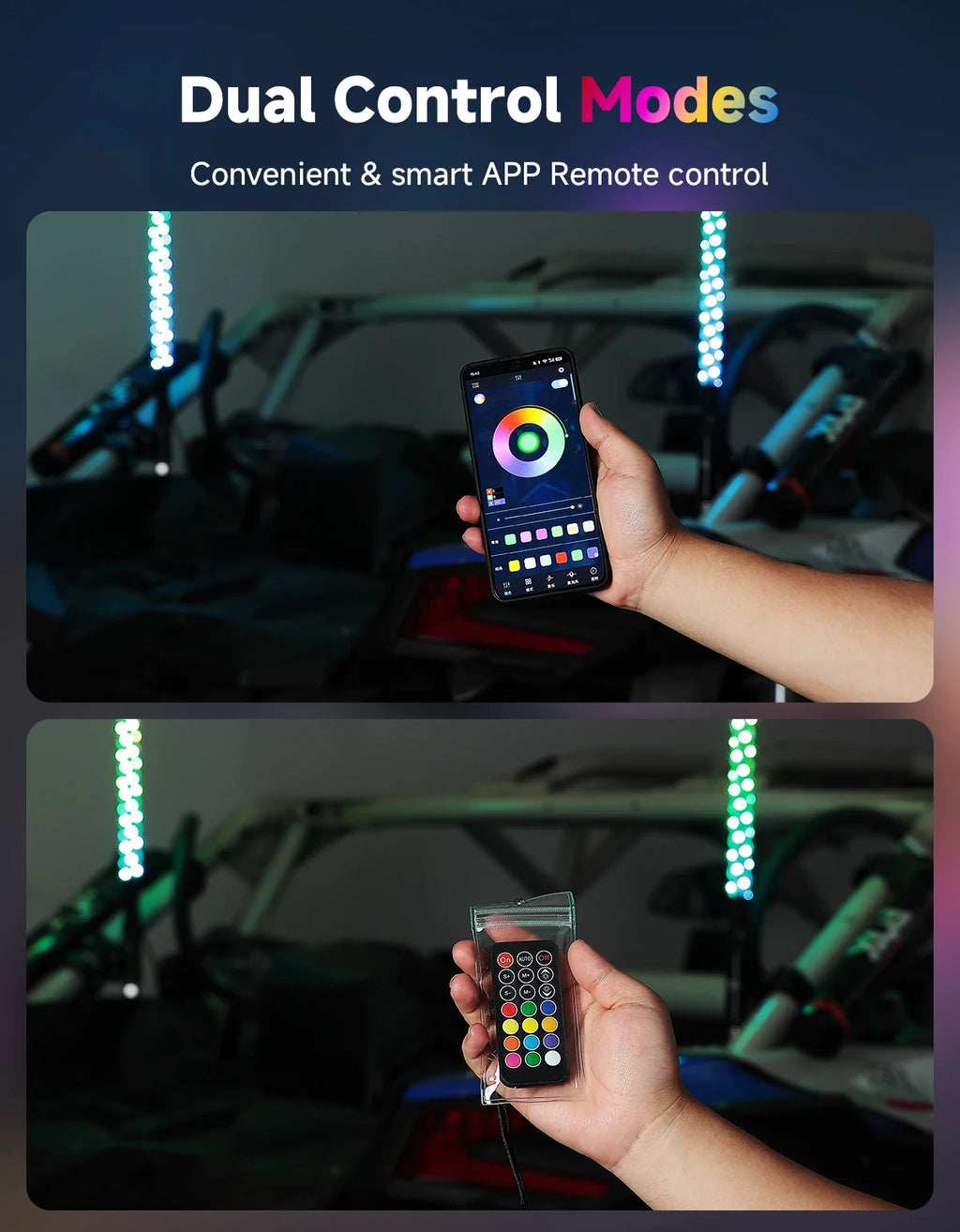 KEMIMOTO 3FT LED Whip Lights for UTV ATV – 300+ Modes, IP67 UTV ATV Whip Lights Nixie