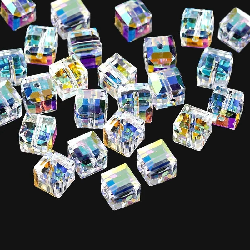 AB Crystal Cube Glass Beads 4/6/8mm – DIY Jewelry Making Crystal Craft Beads Nixie 50Pcs 6mm-0.24inch