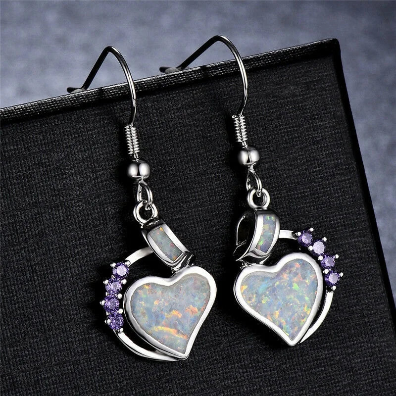 White Simulated Opal Heart Stud Earrings | Rhinestone Drop Stud Earrings Nixie