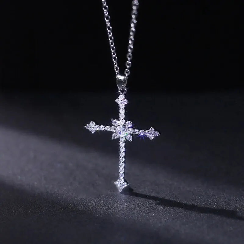 Silver-Plated Rhinestone Cross Star Pendant Necklace | Women Pendant Necklace Nixie