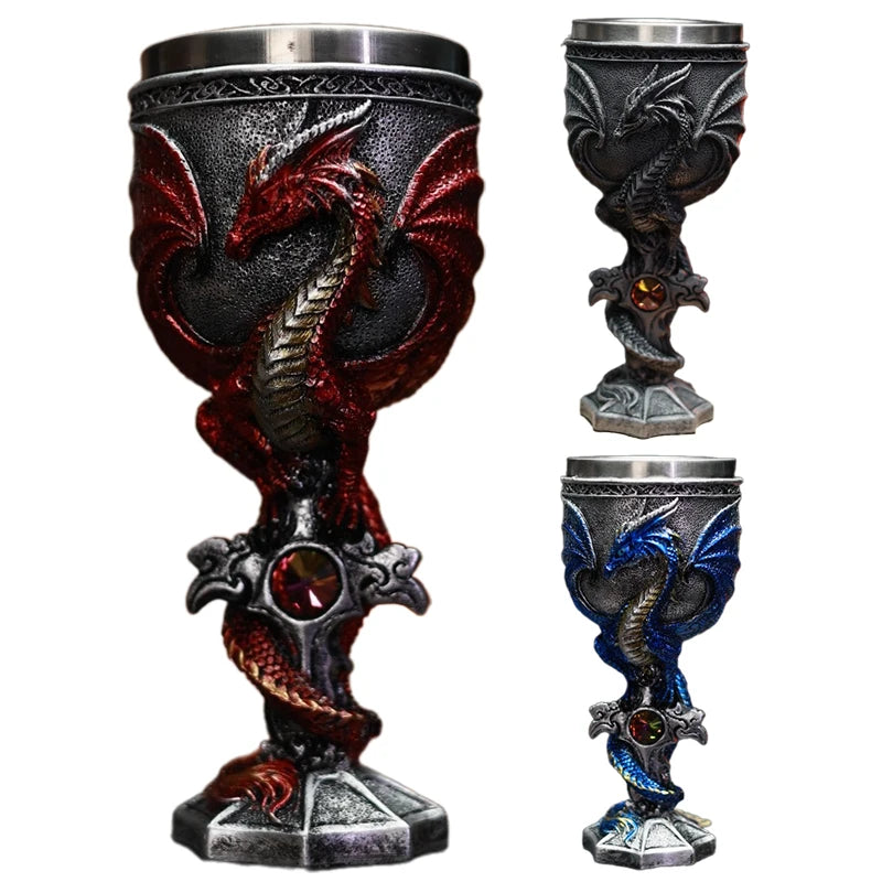 Medieval Dragon Goblet Resin & Stainless Steel Chalice Cup Medieval Dragon Goblet Nixie