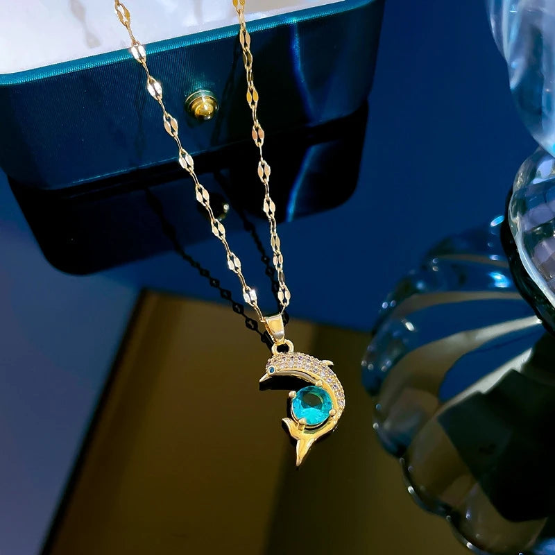 Dolphin Pendant Choker Necklace | Gold Stainless Steel Women