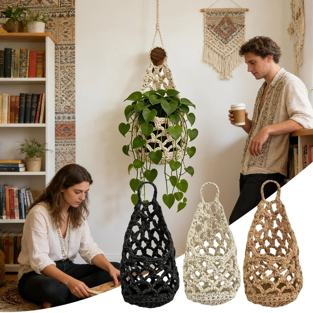 Boho Macrame Plant Hanger – Cotton Rope Woven Succulent Basket Macrame Plant Hanger Nixie