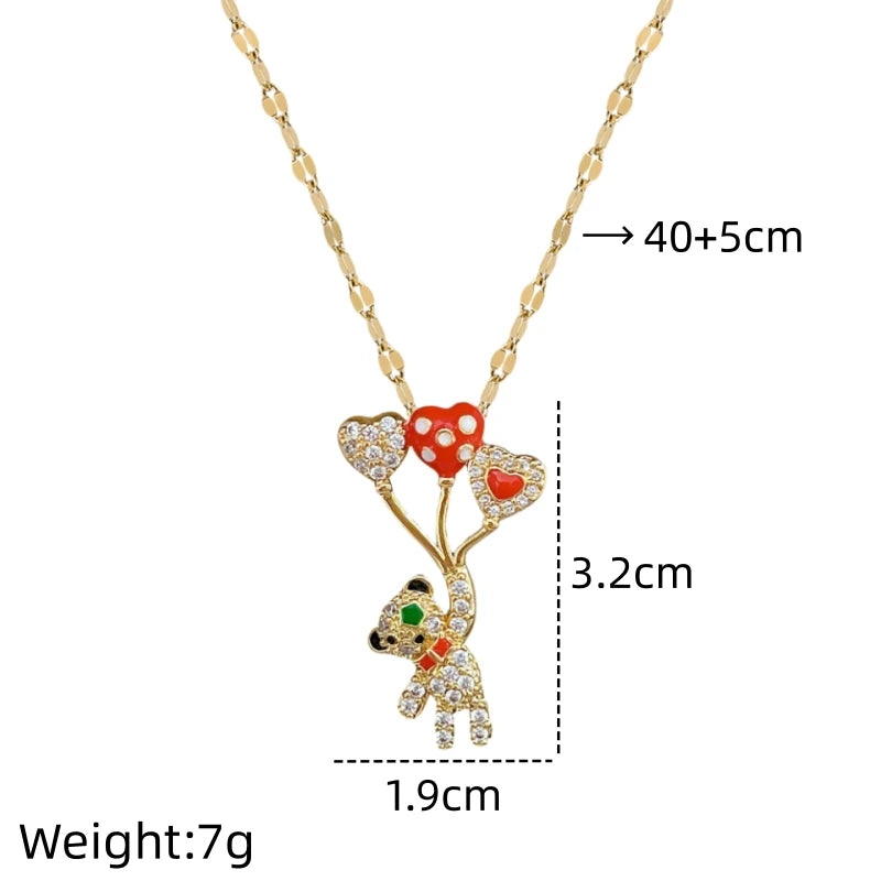 Balloon Bear Pendant Necklace – Gold Stainless Steel & Zircon Pendant Necklace Nixie XL2606-846